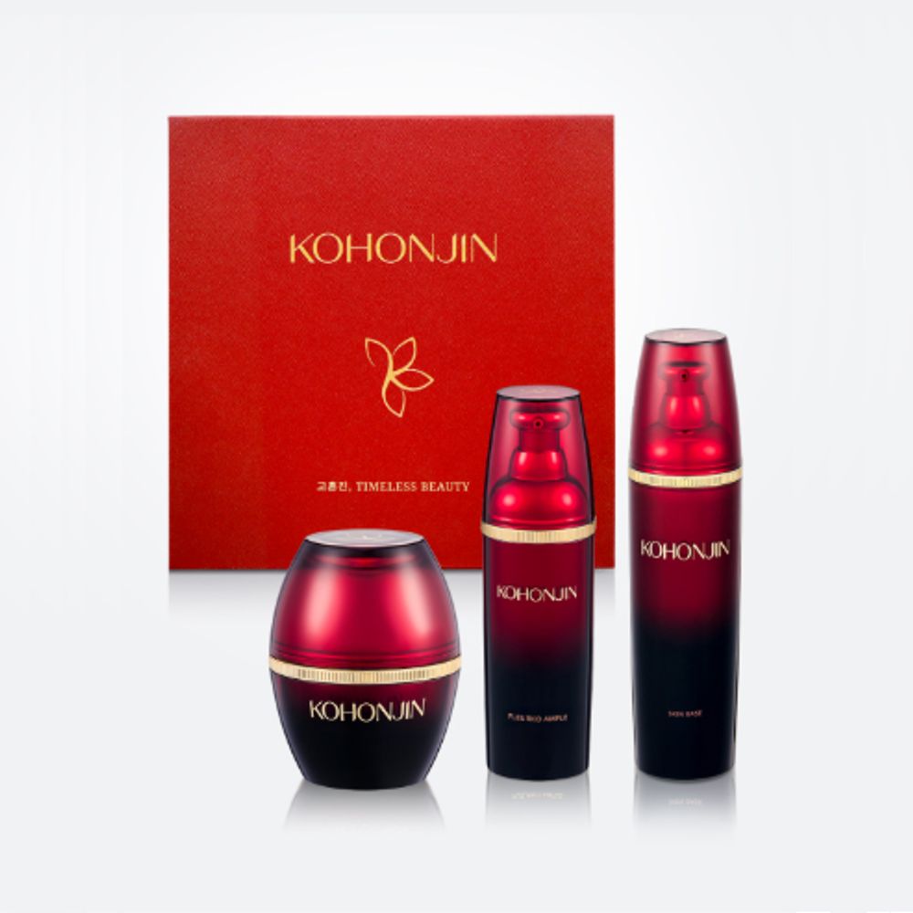 [Global Exclusive] KOHONJIN Black Label Premium 3-Step Skincare Set Skin Base Inno Cream Fleurko Ample Luxury K-Beauty Gift Box _ Made in Korea